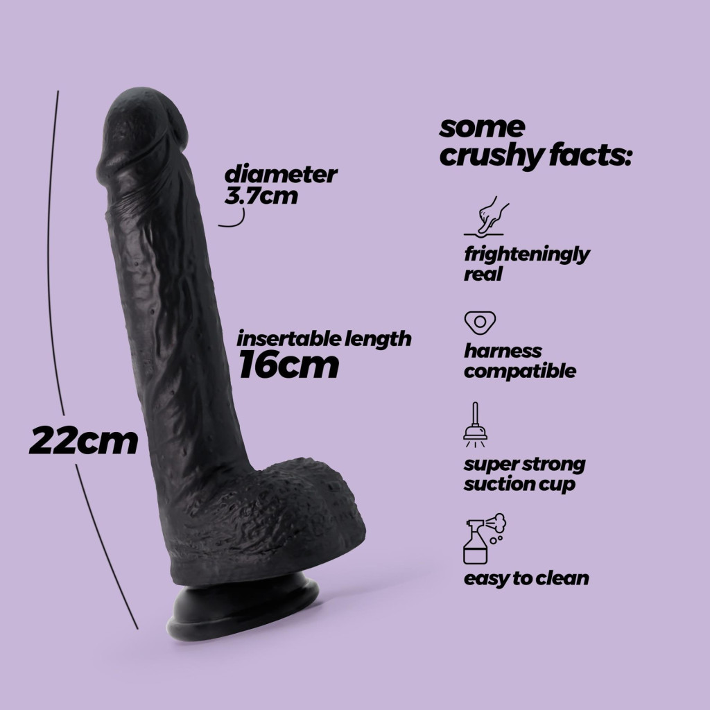Crushious Dildó Erős tapadókorong, Rugalmas, Vízálló 22 cm fekete - Image 8