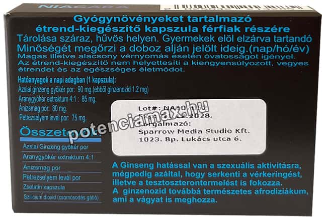 Niagara potencianövelő hátoldal