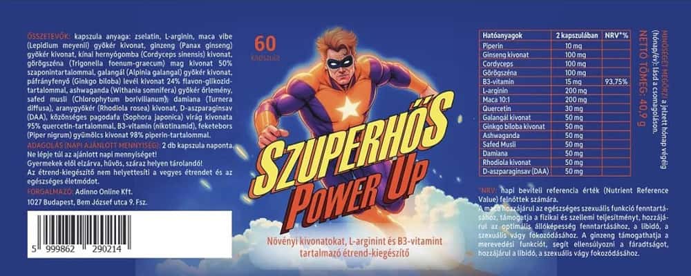 Szuperhős Power Up kúraszerű potencianövelő kapszula 60 DB cimke