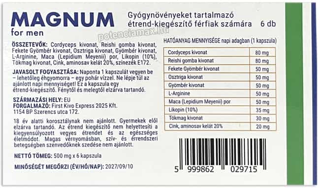 magnum for men hátoldal